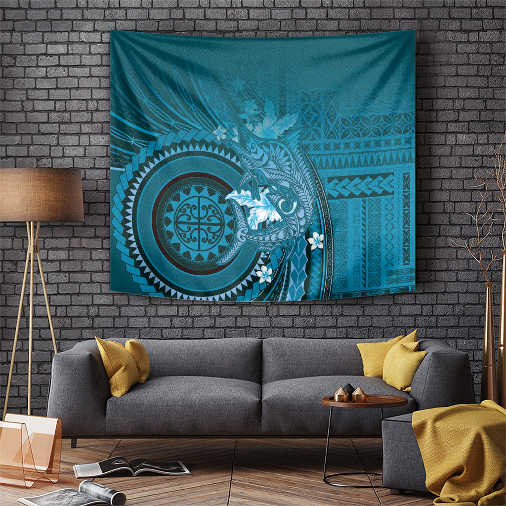 Samoa Tatau Marlin Tapestry With Siapo Motifs Teal LT05 Teal - Polynesian Pride