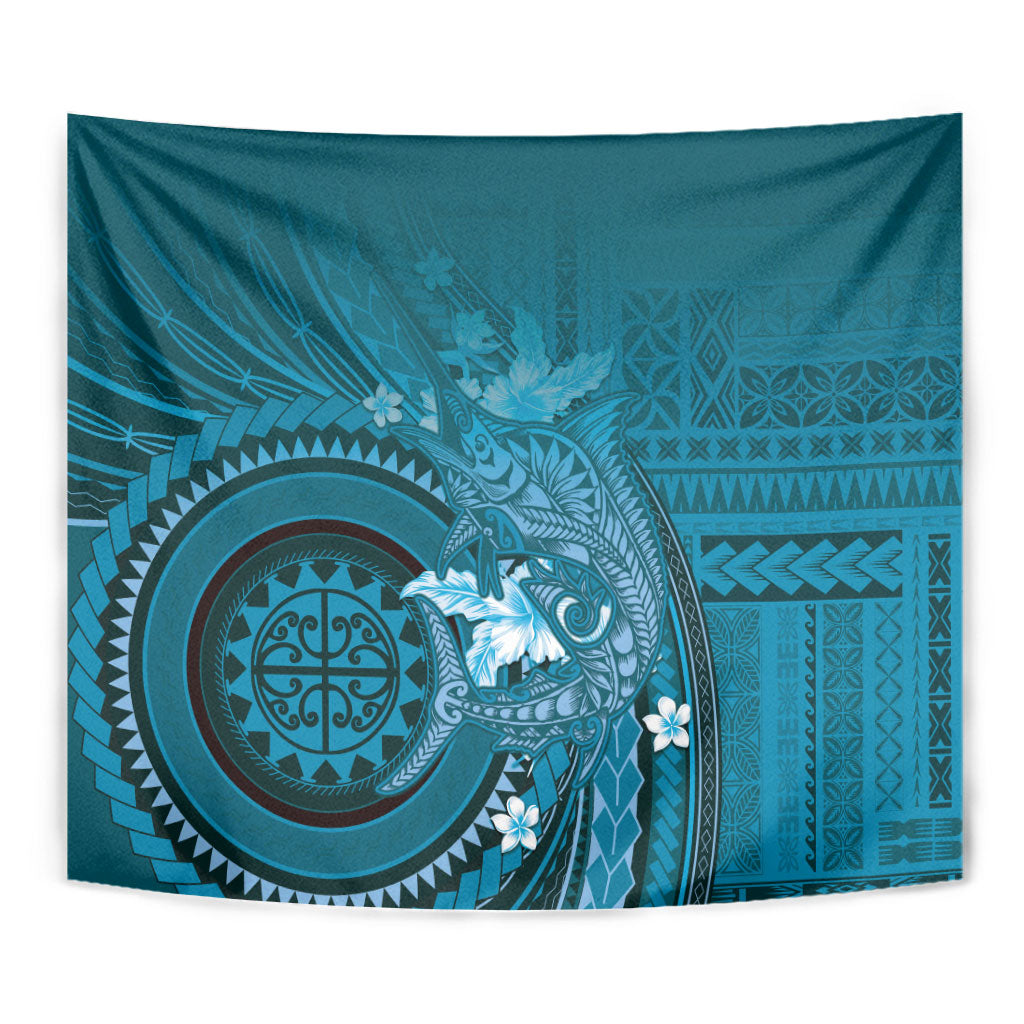 Samoa Tatau Marlin Tapestry With Siapo Motifs Teal LT05 - Polynesian Pride