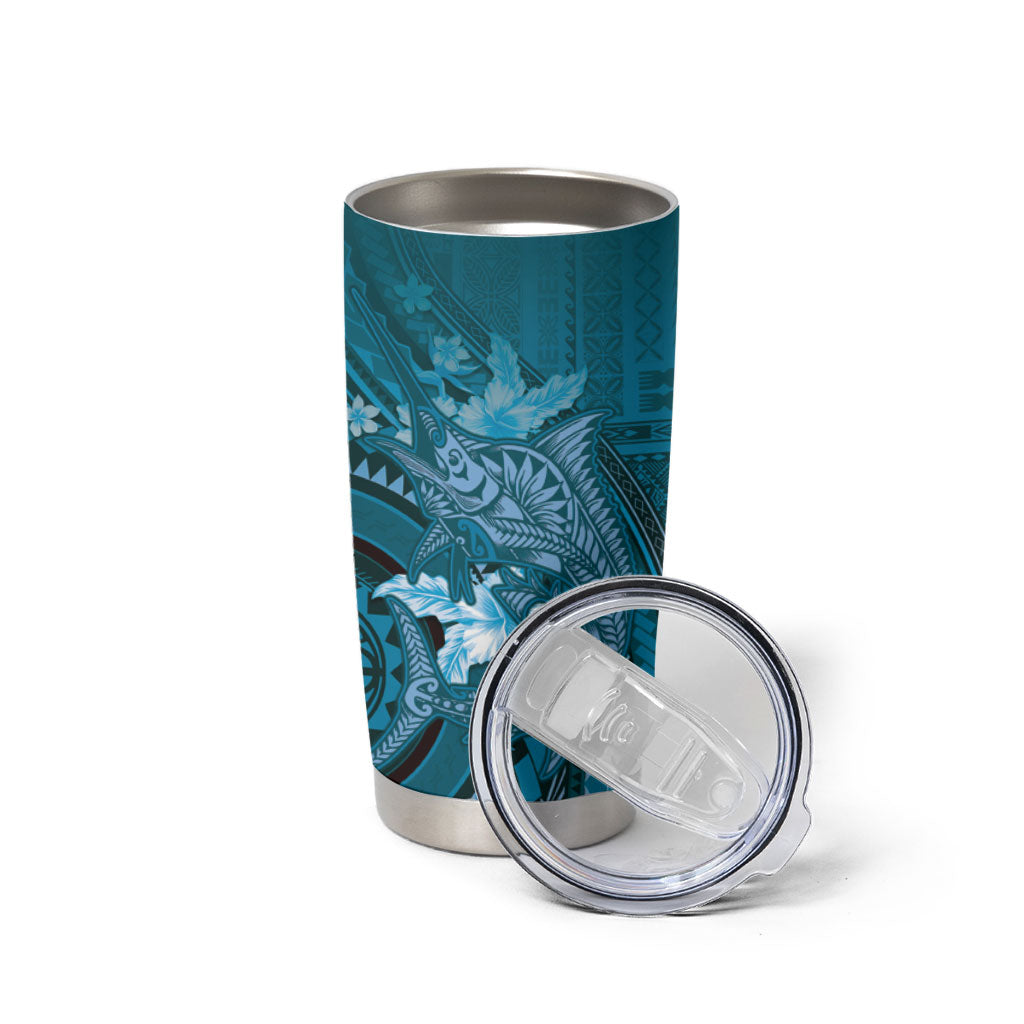 Samoa Tatau Marlin Tumbler Cup With Siapo Motifs Teal LT05 - Polynesian Pride