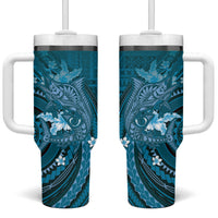 Samoa Tatau Marlin Tumbler With Handle With Siapo Motifs Teal LT05 One Size: 40 oz Teal - Polynesian Pride