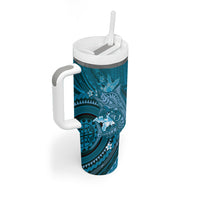 Samoa Tatau Marlin Tumbler With Handle With Siapo Motifs Teal LT05 - Polynesian Pride