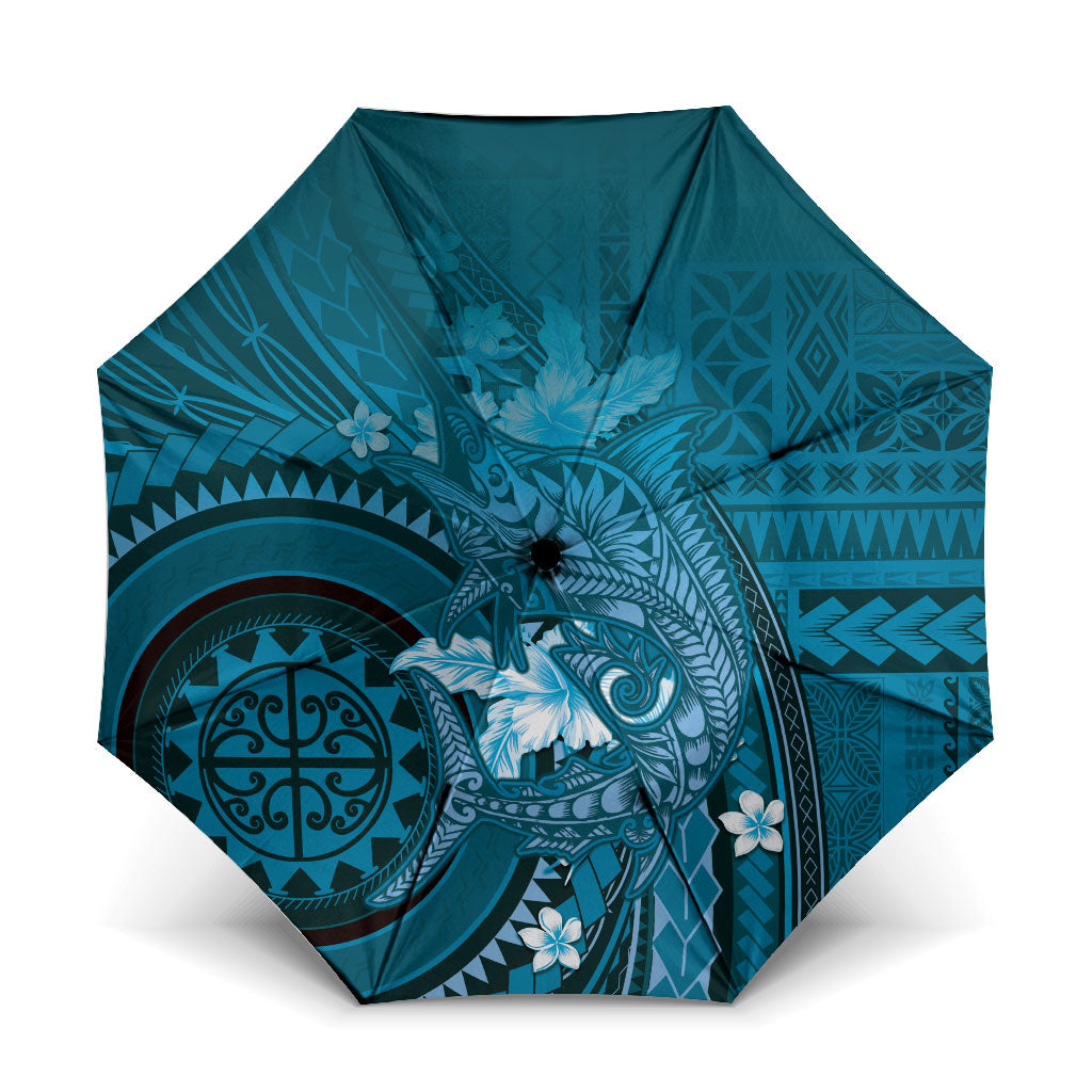 Samoa Tatau Marlin Umbrella With Siapo Motifs Teal LT05 One Size Folded 11.42 inch Opened Diameter 37.4 inch Teal - Polynesian Pride