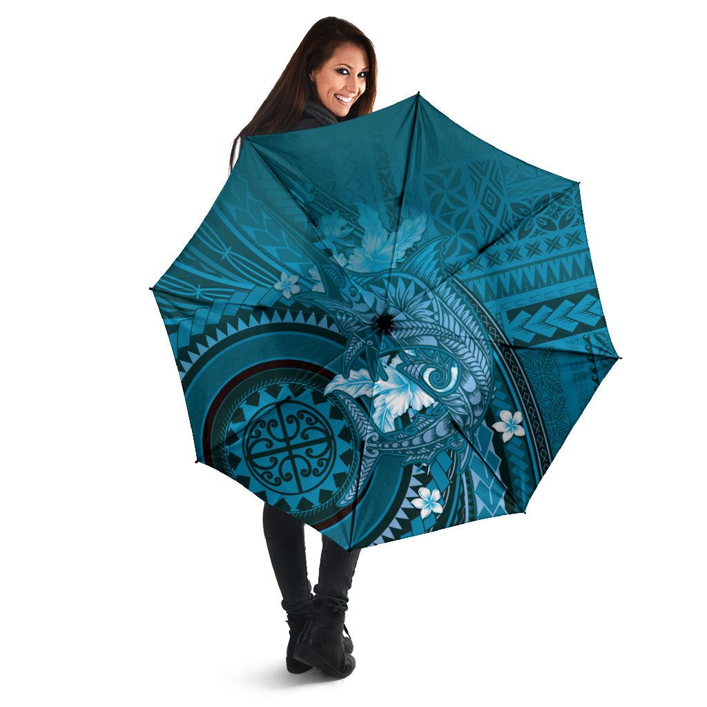 Samoa Tatau Marlin Umbrella With Siapo Motifs Teal LT05 - Polynesian Pride