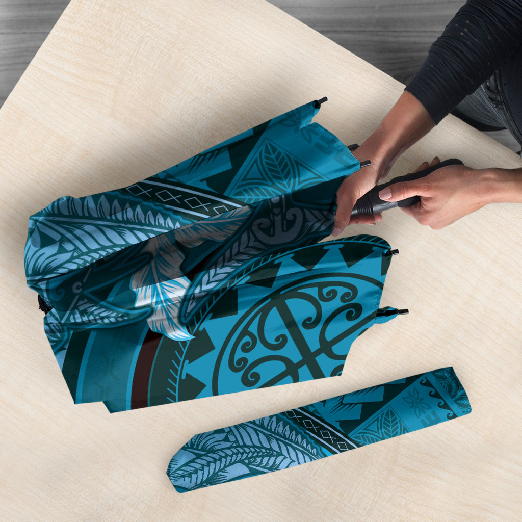 Samoa Tatau Marlin Umbrella With Siapo Motifs Teal LT05 - Polynesian Pride