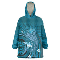 Samoa Tatau Marlin Wearable Blanket Hoodie With Siapo Motifs Teal LT05 One Size Teal - Polynesian Pride