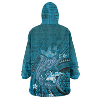 Samoa Tatau Marlin Wearable Blanket Hoodie With Siapo Motifs Teal LT05 - Polynesian Pride