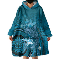 Samoa Tatau Marlin Wearable Blanket Hoodie With Siapo Motifs Teal LT05 - Polynesian Pride