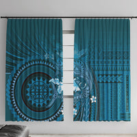 Samoa Tatau Marlin Window Curtain With Siapo Motifs Teal LT05 With Hooks Teal - Polynesian Pride