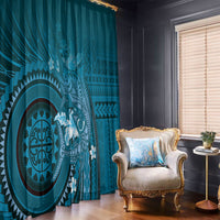Samoa Tatau Marlin Window Curtain With Siapo Motifs Teal LT05 - Polynesian Pride