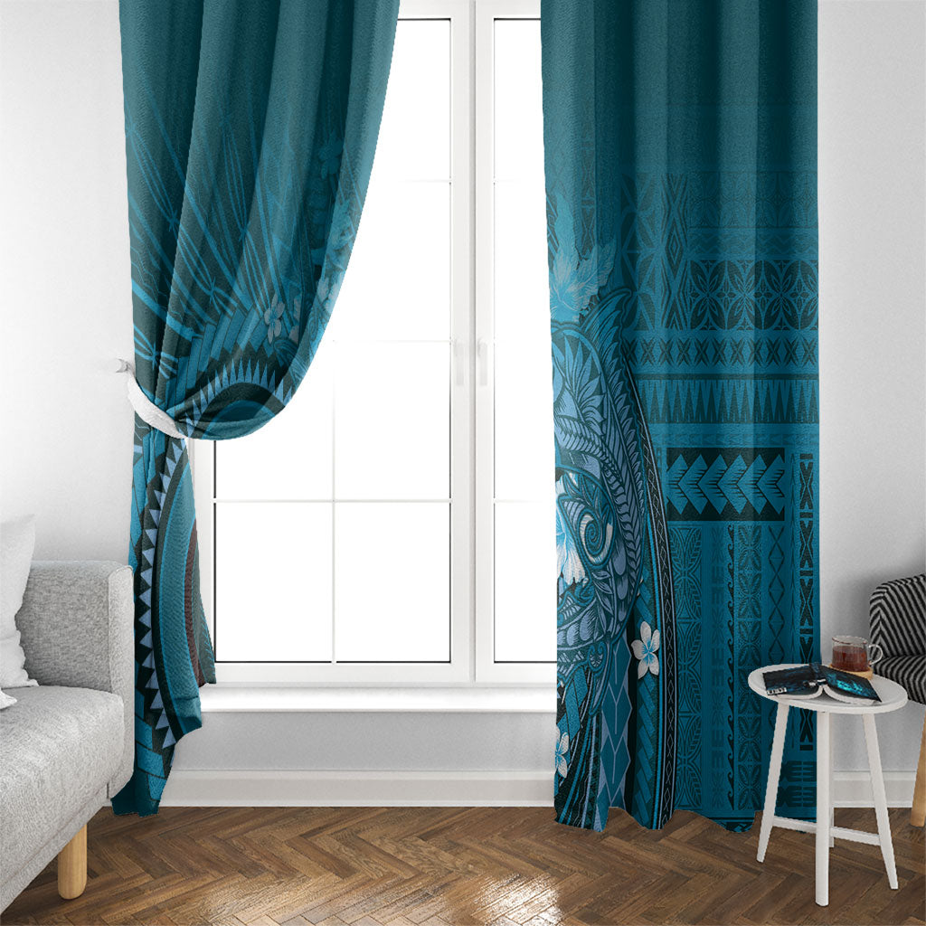 Samoa Tatau Marlin Window Curtain With Siapo Motifs Teal LT05 - Polynesian Pride