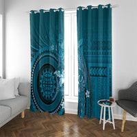 Samoa Tatau Marlin Window Curtain With Siapo Motifs Teal LT05 With Grommets Teal - Polynesian Pride