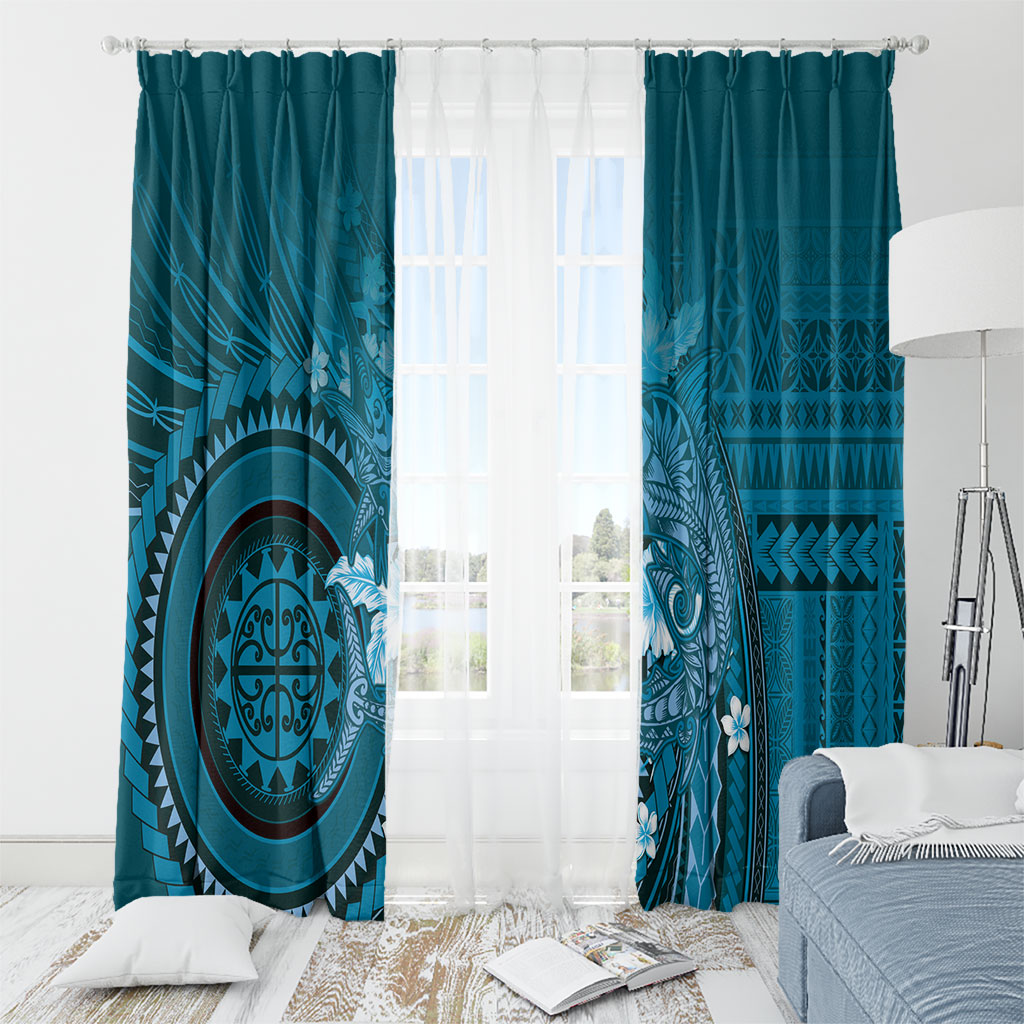 Samoa Tatau Marlin Window Curtain With Siapo Motifs Teal LT05 - Polynesian Pride