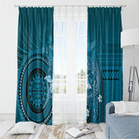 Samoa Tatau Marlin Window Curtain With Siapo Motifs Teal LT05 - Polynesian Pride