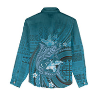 Samoa Tatau Marlin Women Casual Shirt With Siapo Motifs Teal LT05 - Polynesian Pride