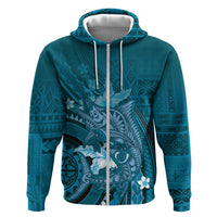 Samoa Tatau Marlin Zip Hoodie With Siapo Motifs Teal LT05 Zip Hoodie Teal - Polynesian Pride