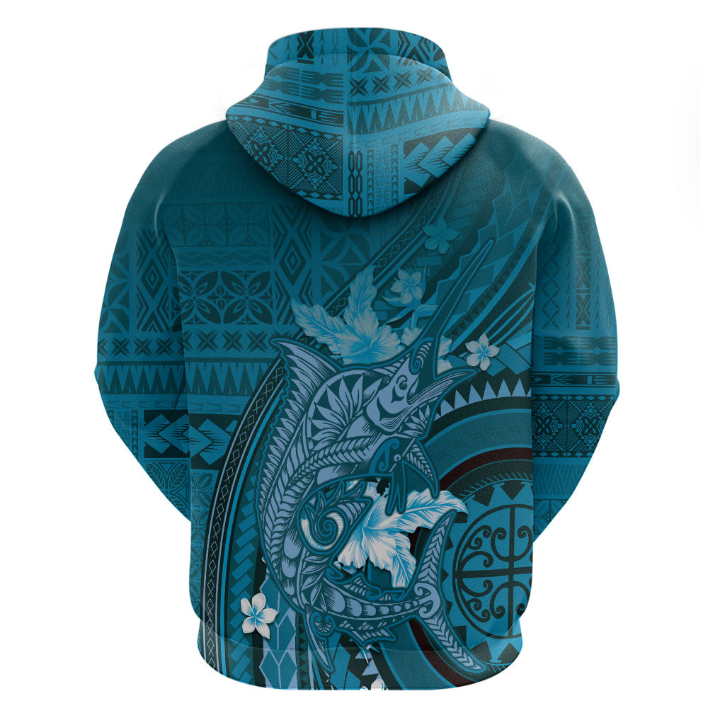 Samoa Tatau Marlin Zip Hoodie With Siapo Motifs Teal LT05 - Polynesian Pride
