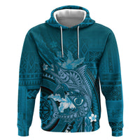 Samoa Tatau Marlin Zip Hoodie With Siapo Motifs Teal LT05 Pullover Hoodie Teal - Polynesian Pride