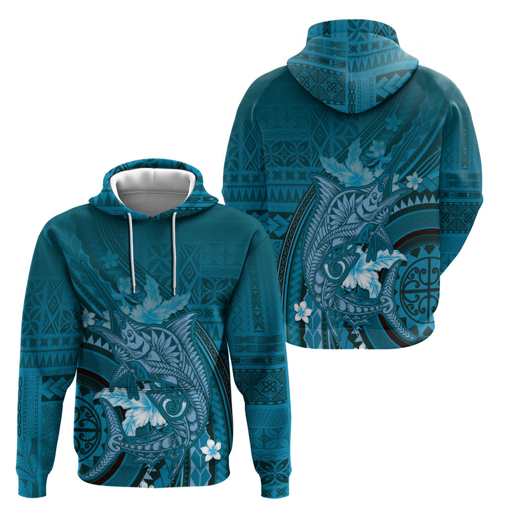 Samoa Tatau Marlin Zip Hoodie With Siapo Motifs Teal LT05 - Polynesian Pride