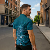 Samoa Tatau Marlin Zipper Polo Shirt With Siapo Motifs Teal LT05 - Polynesian Pride