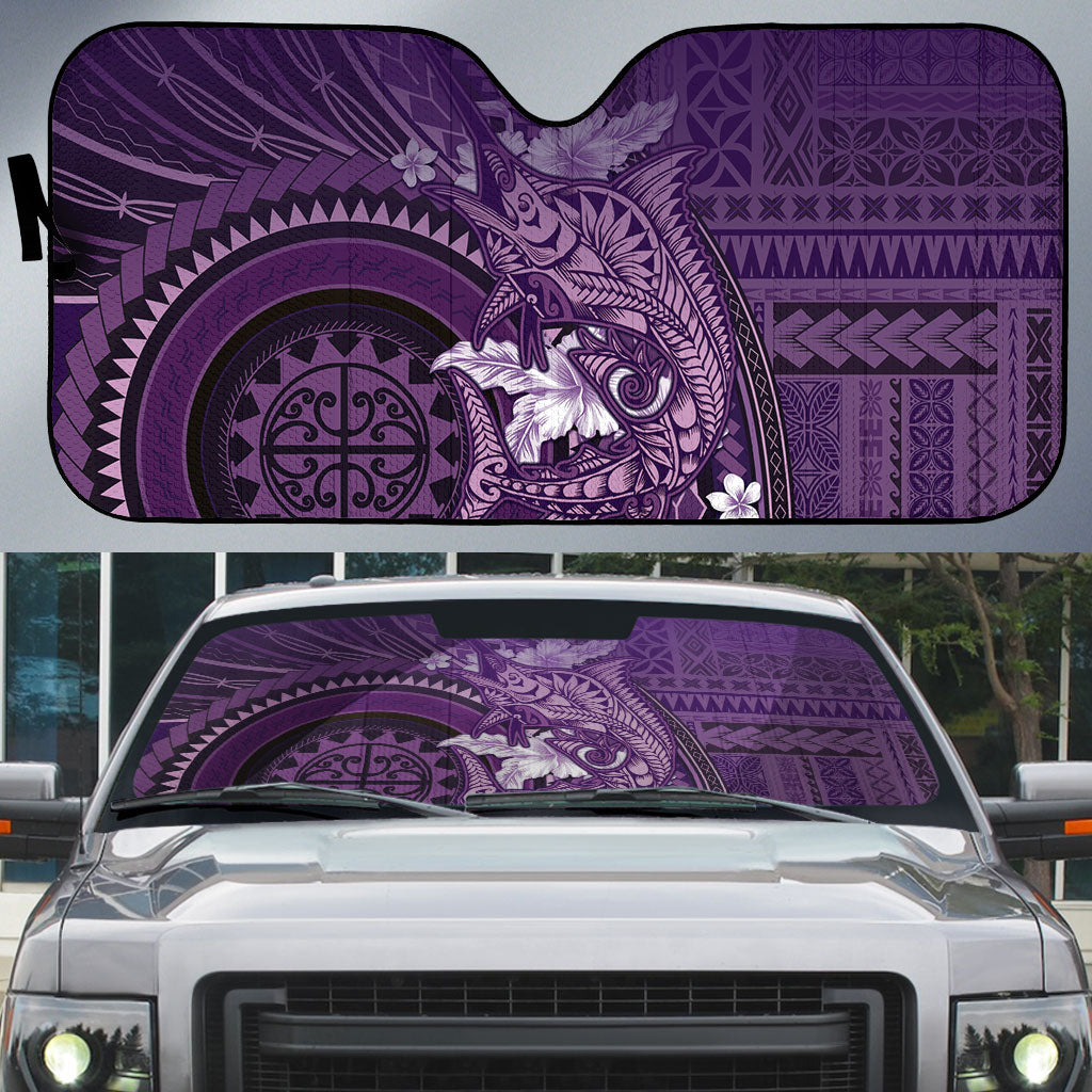 Samoa Tatau Marlin Auto Sun Shade With Siapo Motifs Violet LT05 Violet - Polynesian Pride