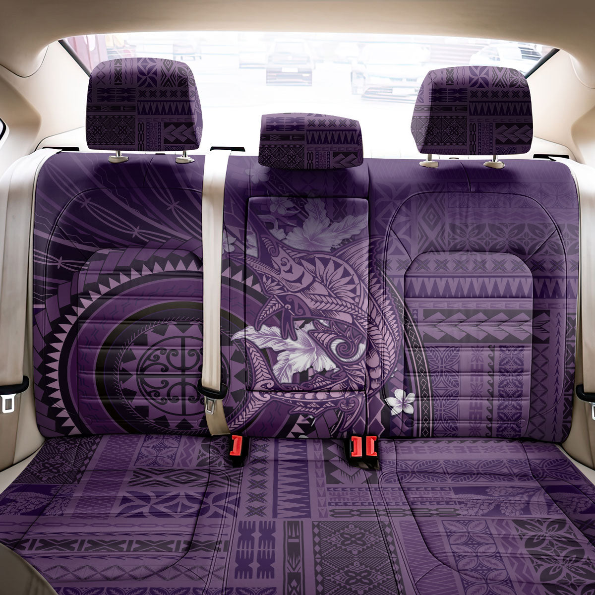 Samoa Tatau Marlin Back Car Seat Cover With Siapo Motifs Violet LT05 - Polynesian Pride