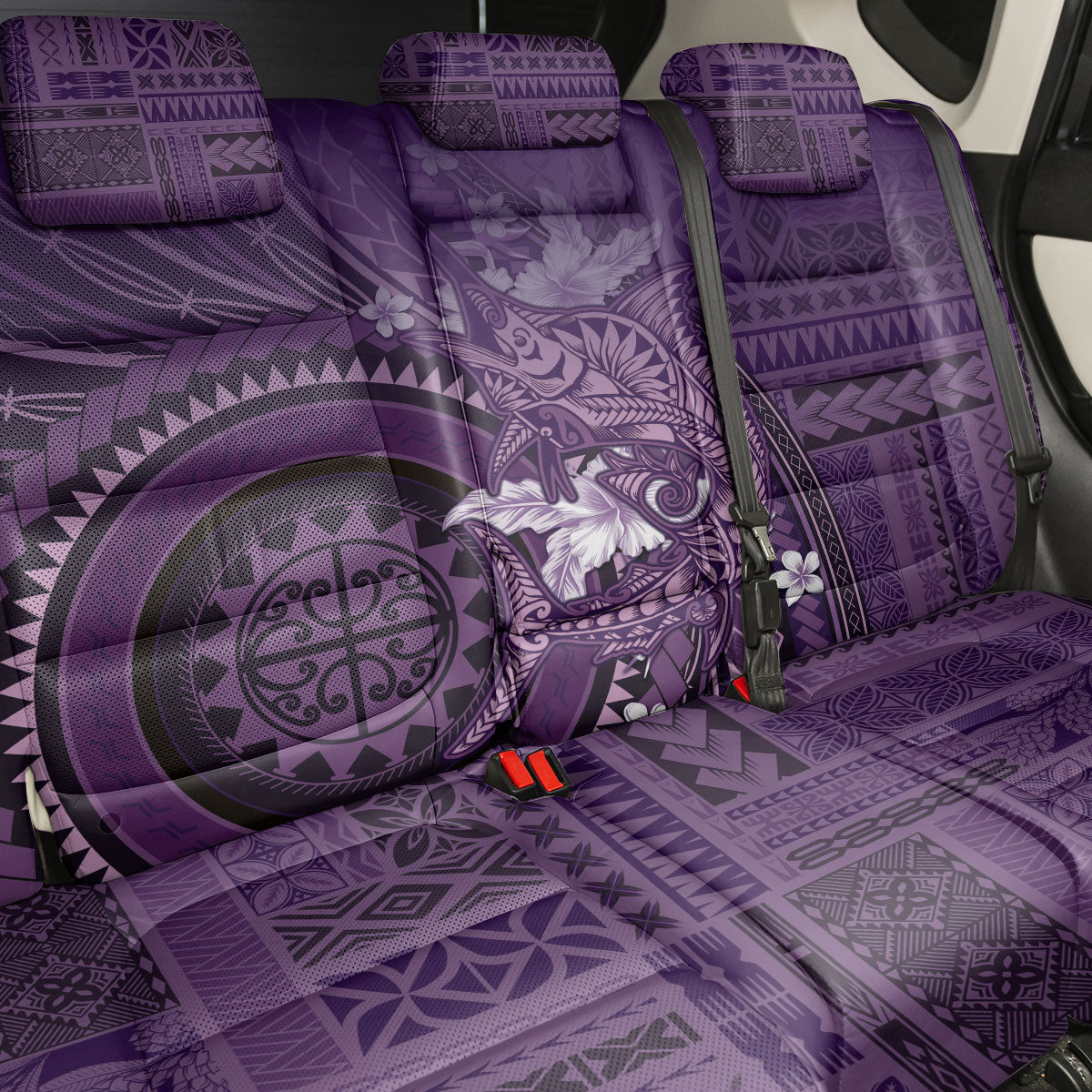 Samoa Tatau Marlin Back Car Seat Cover With Siapo Motifs Violet LT05 - Polynesian Pride