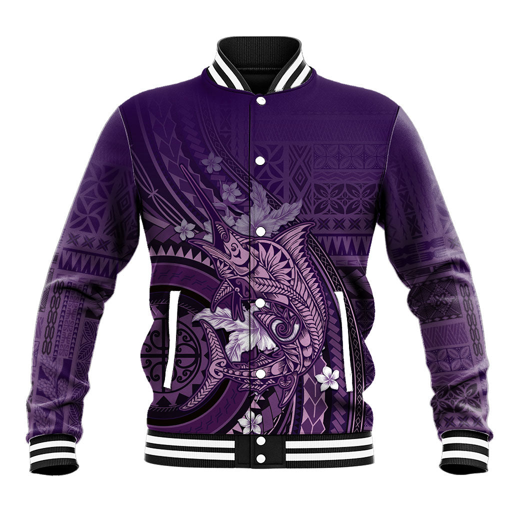 Samoa Tatau Marlin Baseball Jacket With Siapo Motifs Violet LT05 Unisex Violet - Polynesian Pride