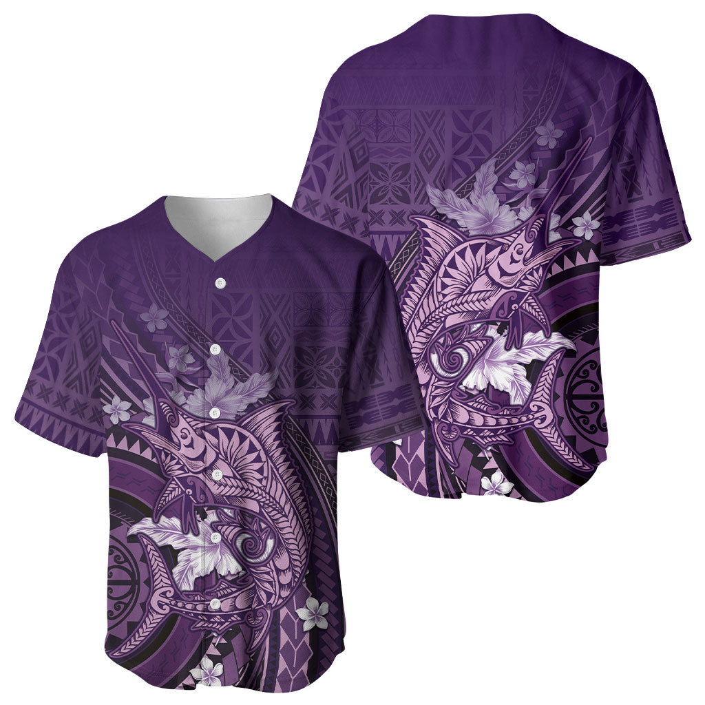 Samoa Tatau Marlin Baseball Jersey With Siapo Motifs Violet LT05 - Polynesian Pride