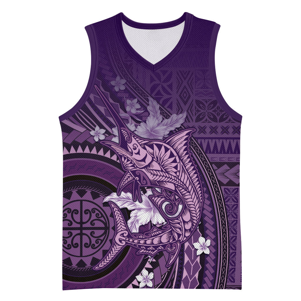 Samoa Tatau Marlin Basketball Jersey With Siapo Motifs Violet LT05 Unisex Violet - Polynesian Pride