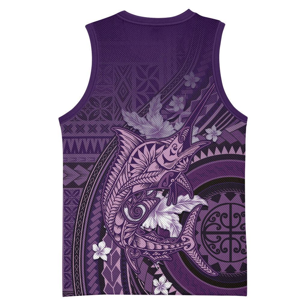 Samoa Tatau Marlin Basketball Jersey With Siapo Motifs Violet LT05 - Polynesian Pride