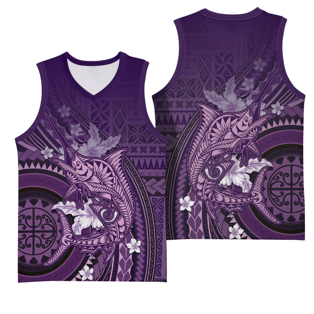 Samoa Tatau Marlin Basketball Jersey With Siapo Motifs Violet LT05 - Polynesian Pride