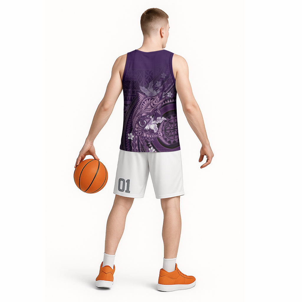 Samoa Tatau Marlin Basketball Jersey With Siapo Motifs Violet LT05 - Polynesian Pride