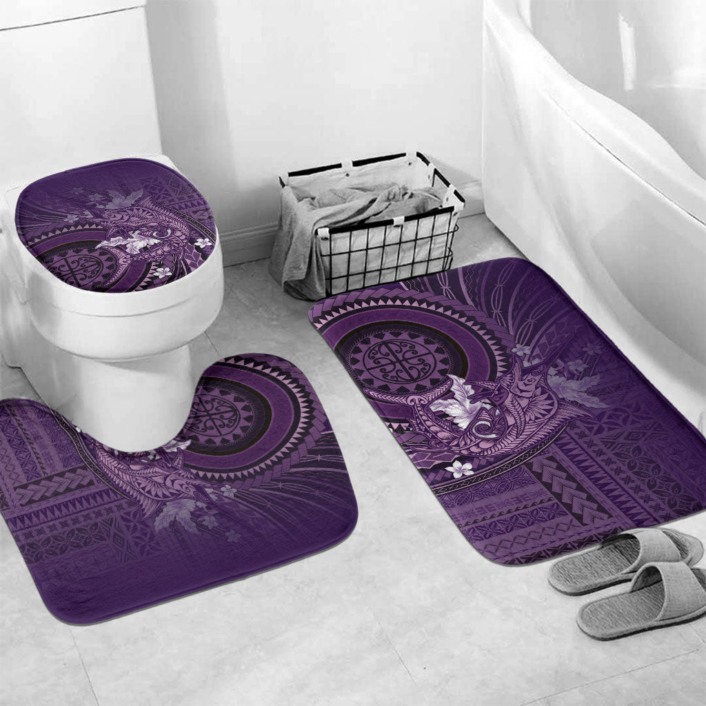 Samoa Tatau Marlin Bathroom Set With Siapo Motifs Violet LT05 Mat Set Only (3 pcs) One Size Violet - Polynesian Pride