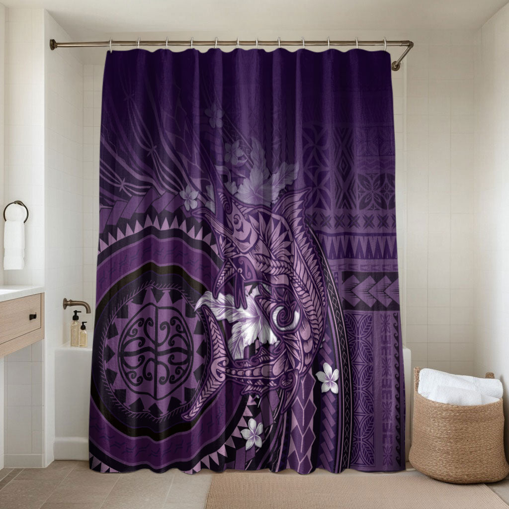 Samoa Tatau Marlin Bathroom Set With Siapo Motifs Violet LT05 Shower Curtain Only Violet - Polynesian Pride