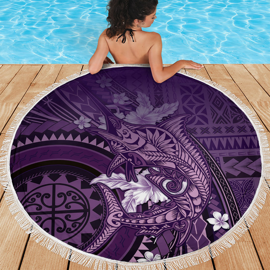 Samoa Tatau Marlin Beach Blanket With Siapo Motifs Violet LT05 - Polynesian Pride