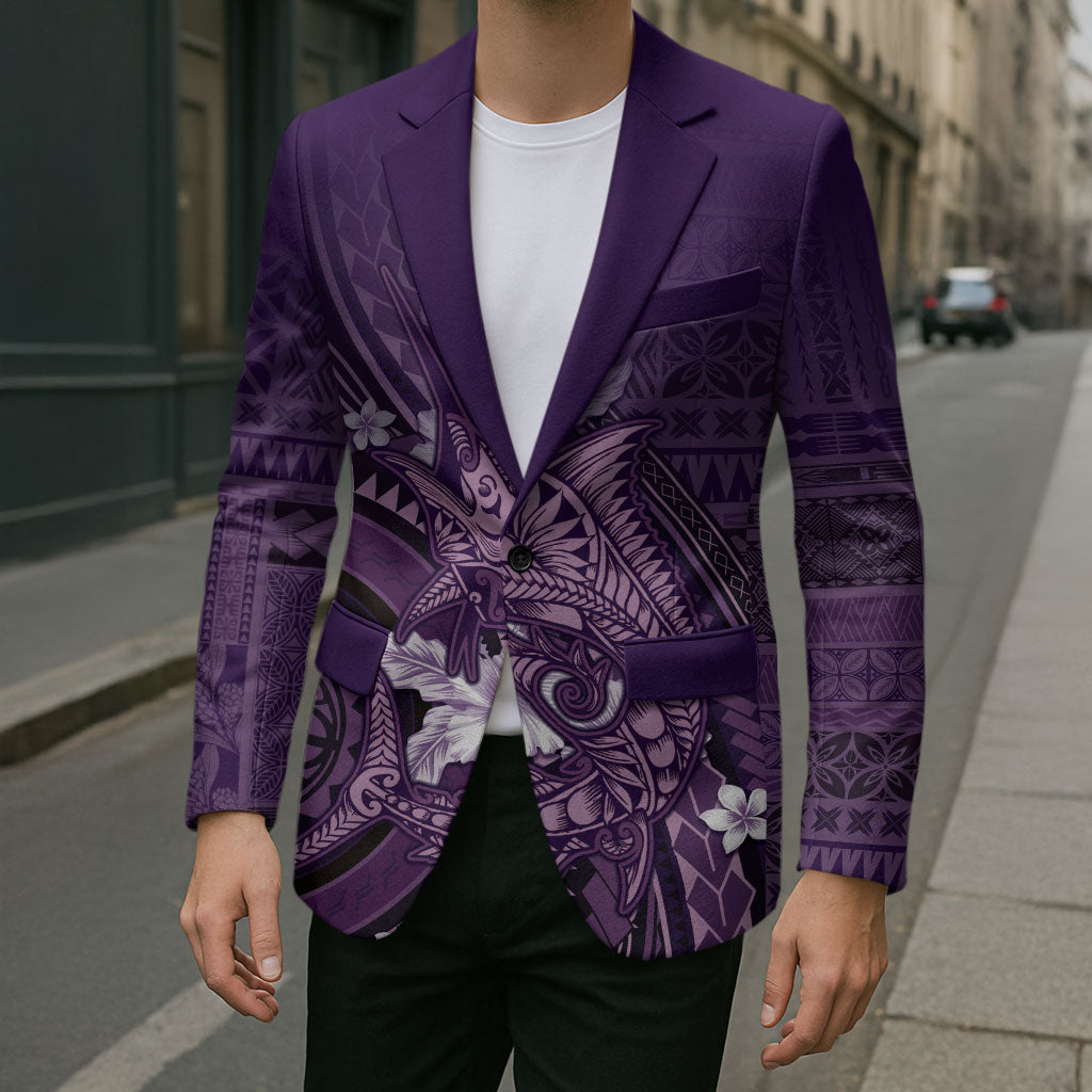 Samoa Tatau Marlin Blazer With Siapo Motifs Violet LT05 - Polynesian Pride