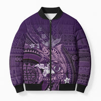 Samoa Tatau Marlin Bomber Puffer Jacket With Siapo Motifs Violet LT05 Unisex Violet - Polynesian Pride