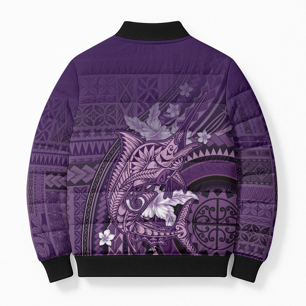 Samoa Tatau Marlin Bomber Puffer Jacket With Siapo Motifs Violet LT05 - Polynesian Pride