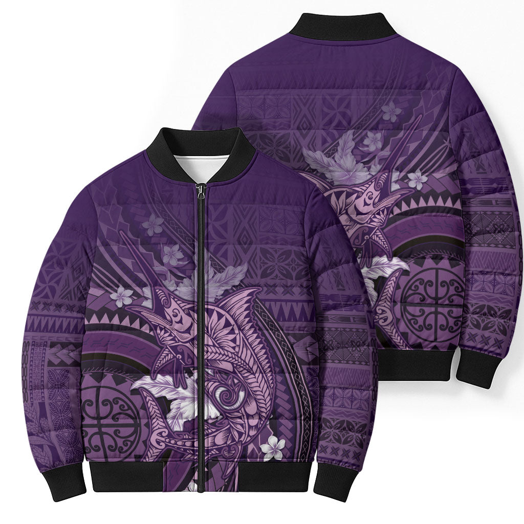 Samoa Tatau Marlin Bomber Puffer Jacket With Siapo Motifs Violet LT05 - Polynesian Pride