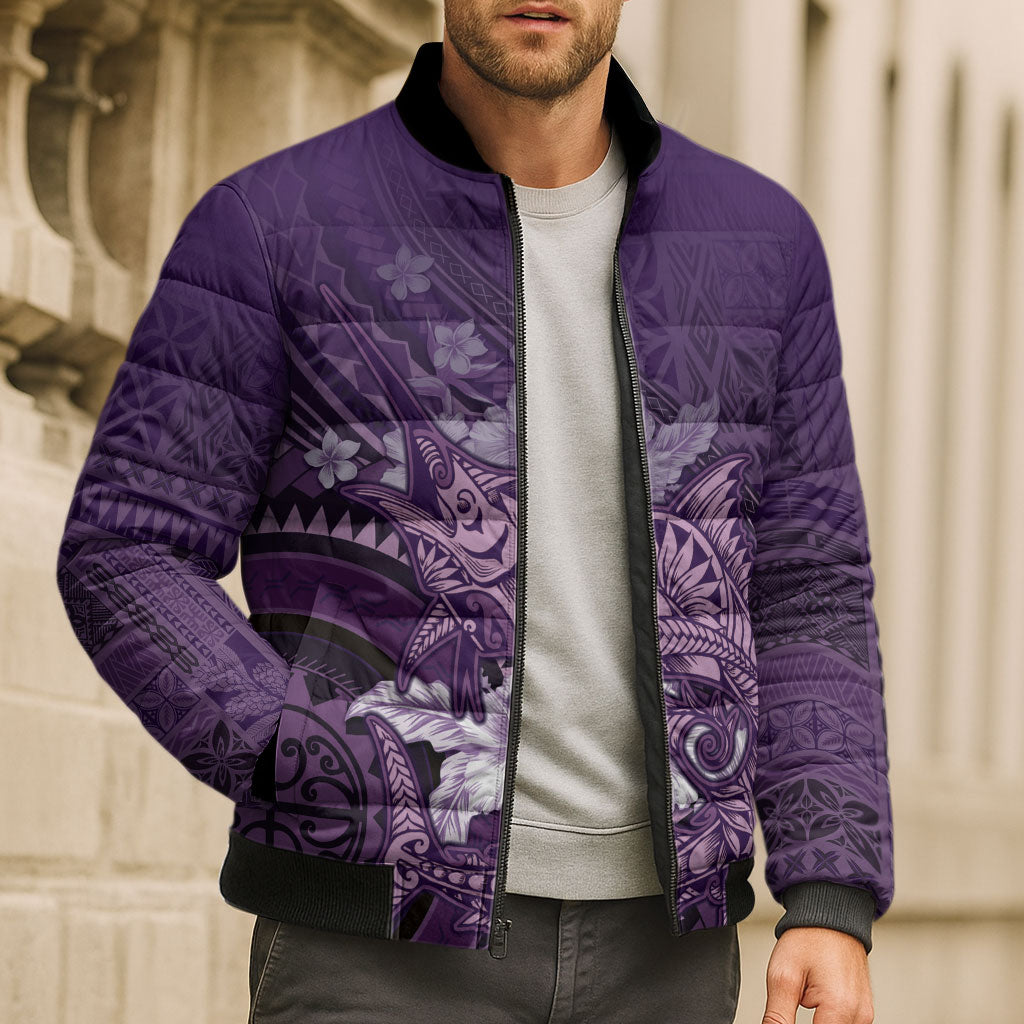 Samoa Tatau Marlin Bomber Puffer Jacket With Siapo Motifs Violet LT05 - Polynesian Pride