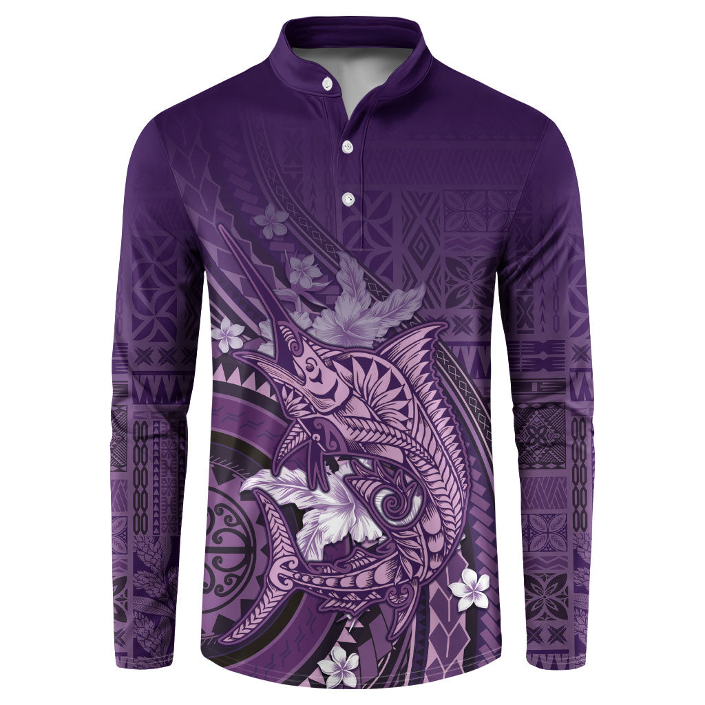 Samoa Tatau Marlin Button Sweatshirt With Siapo Motifs Violet LT05 Violet - Polynesian Pride