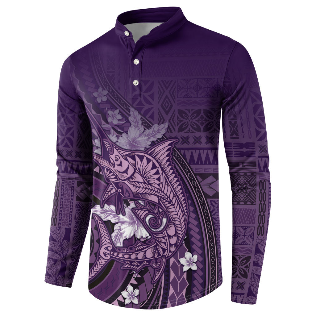 Samoa Tatau Marlin Button Sweatshirt With Siapo Motifs Violet LT05 - Polynesian Pride
