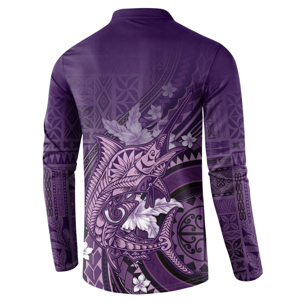 Samoa Tatau Marlin Button Sweatshirt With Siapo Motifs Violet LT05 - Polynesian Pride