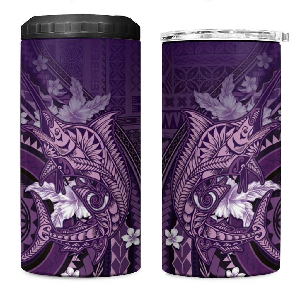 Samoa Tatau Marlin 4 in 1 Can Cooler Tumbler With Siapo Motifs Violet LT05 One Size: 16 oz Violet - Polynesian Pride