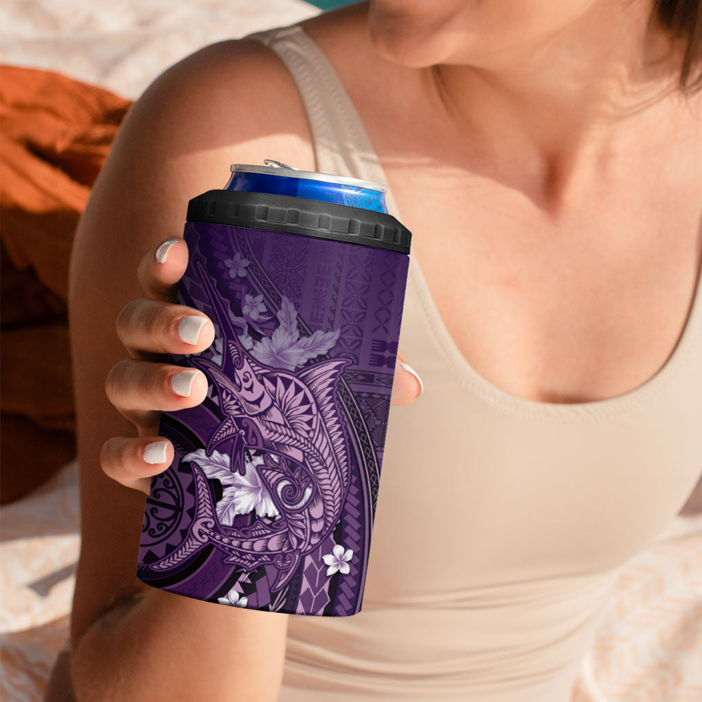 Samoa Tatau Marlin 4 in 1 Can Cooler Tumbler With Siapo Motifs Violet LT05 - Polynesian Pride