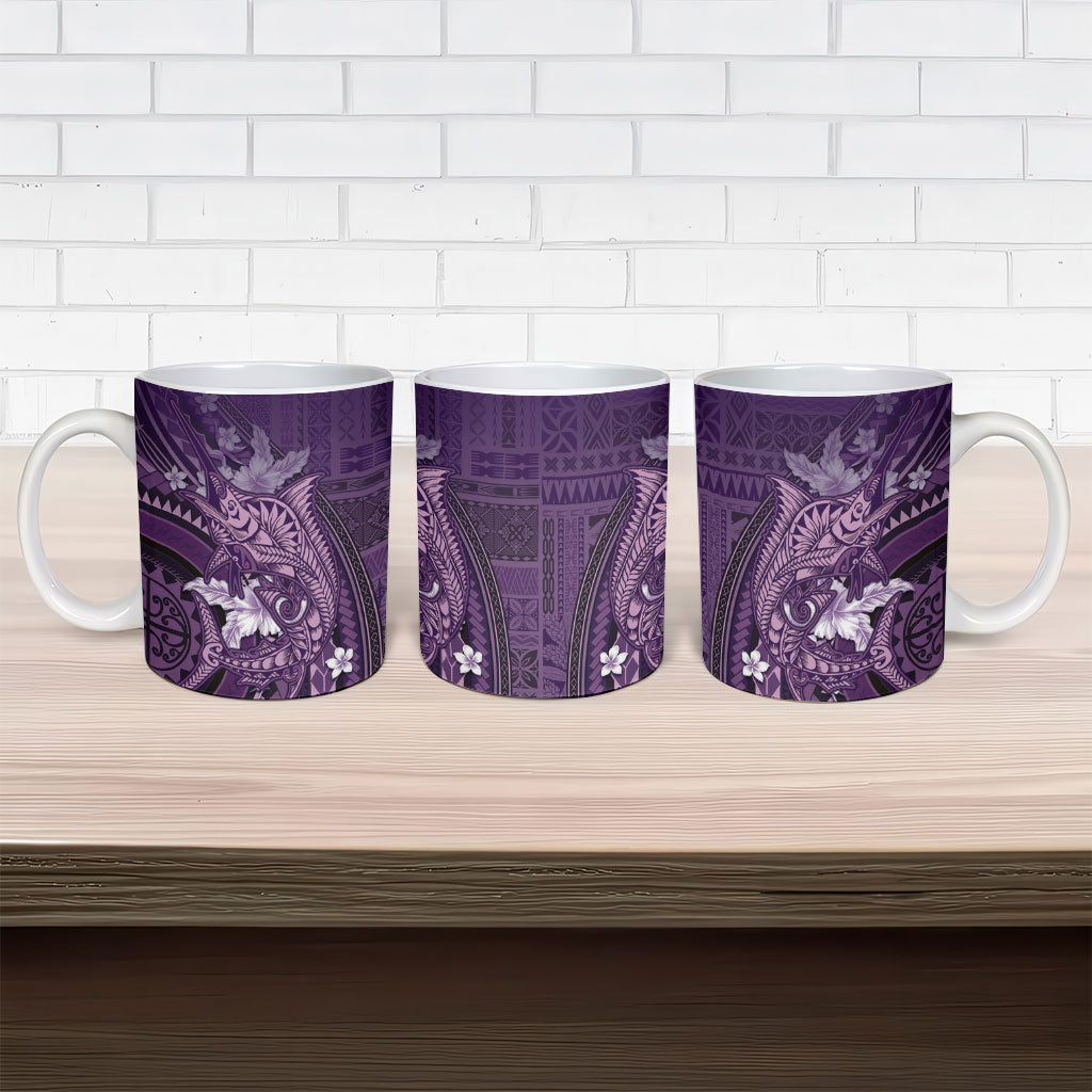 Samoa Tatau Marlin Ceramic Mug With Siapo Motifs Violet LT05 - Polynesian Pride