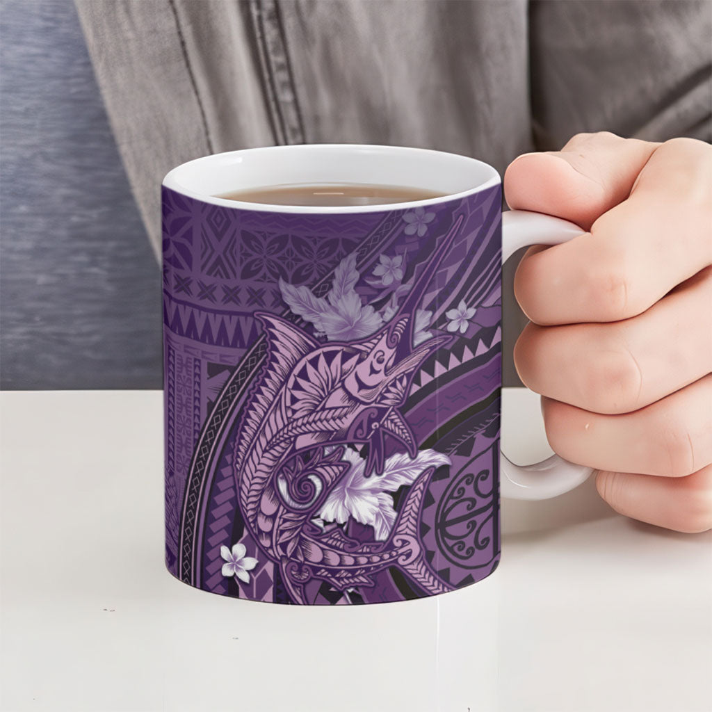 Samoa Tatau Marlin Ceramic Mug With Siapo Motifs Violet LT05 - Polynesian Pride