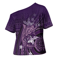 Samoa Tatau Marlin Cross Shoulder Shirt With Siapo Motifs Violet LT05 - Polynesian Pride
