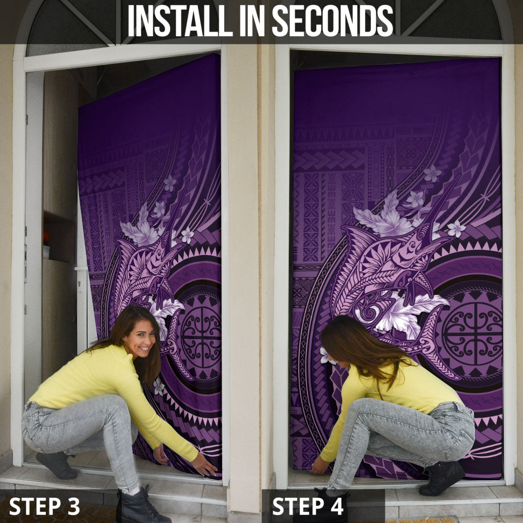 Samoa Tatau Marlin Door Cover With Siapo Motifs Violet LT05 - Polynesian Pride