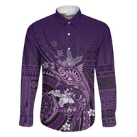 Samoa Tatau Marlin Family Matching Long Sleeve Bodycon Dress and Hawaiian Shirt With Siapo Motifs Violet